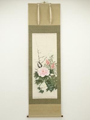 江河筆　四季花　肉筆絹本掛軸